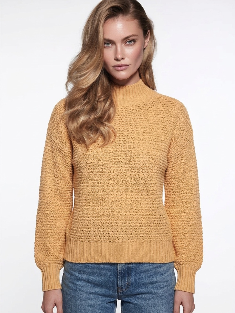 Cozy Textured Mock-Neck Sweater - Mustard